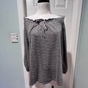 LUCKY BRAND blouse Women Size M Boho Grey Off Shoulder Neck Tie Chic
